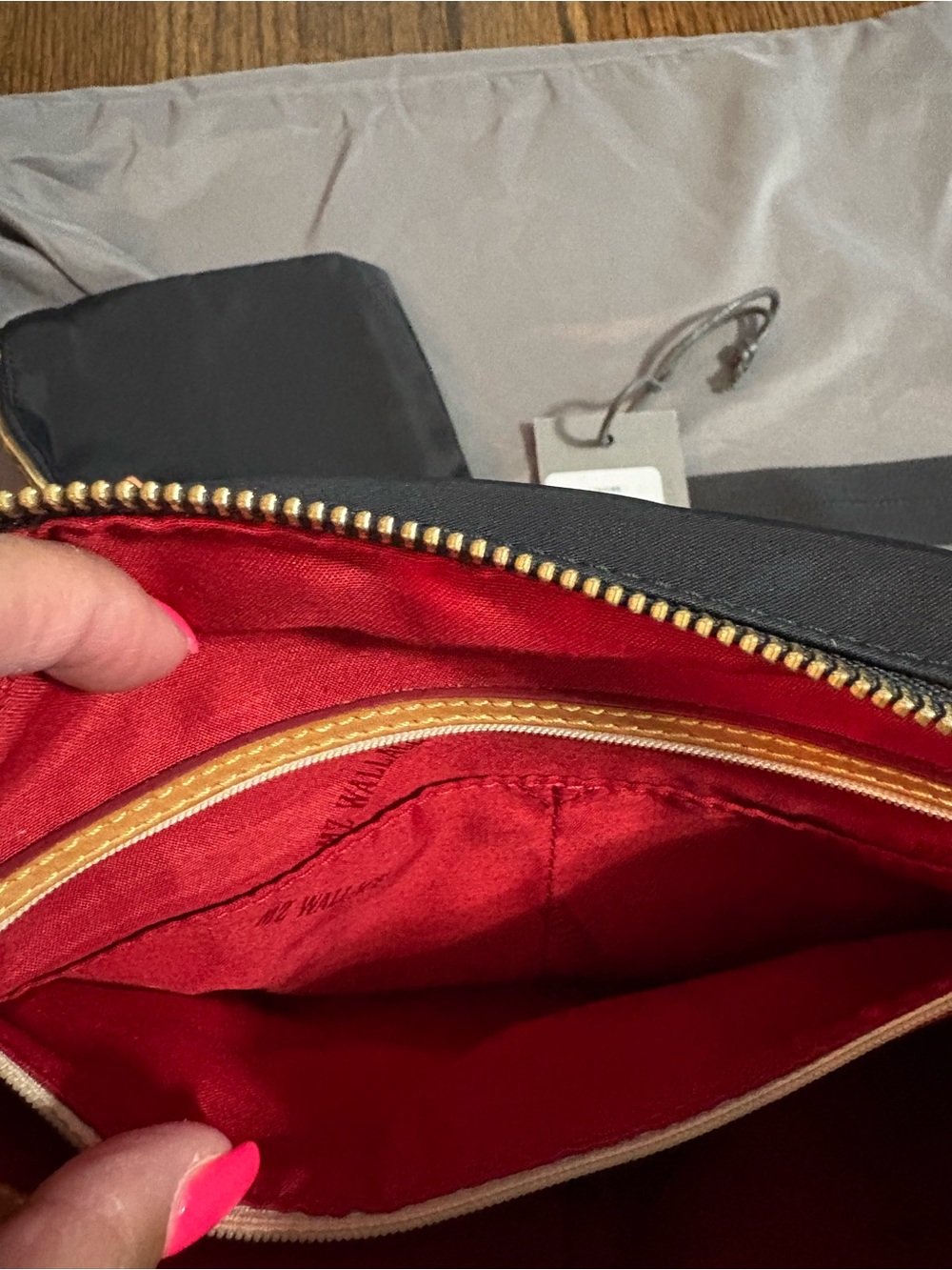 MZ Wallace Black Nylon Crossbody with Gold Hardware and Red Trim - Picture 6 of 8
